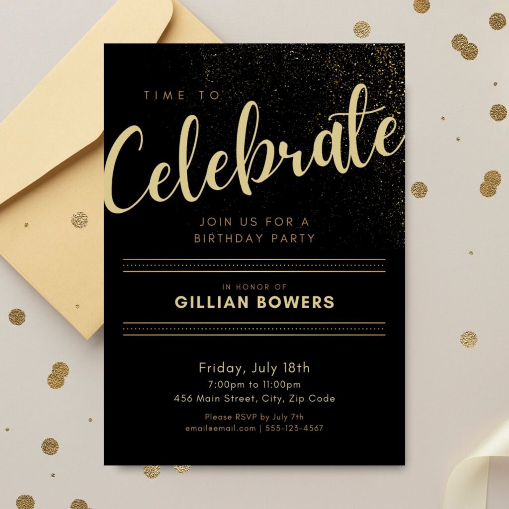 Black and Gold Birthday Invitations